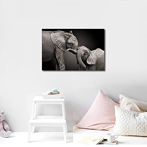 Mother Elephant and Baby Elephant Canvas Wall Art Picture Artwork for Bedroom Wall Decorations For Living Room Animal Pictures Wall Artwork Framed and Ready to Hang Medium Size(16x24in - Image 3