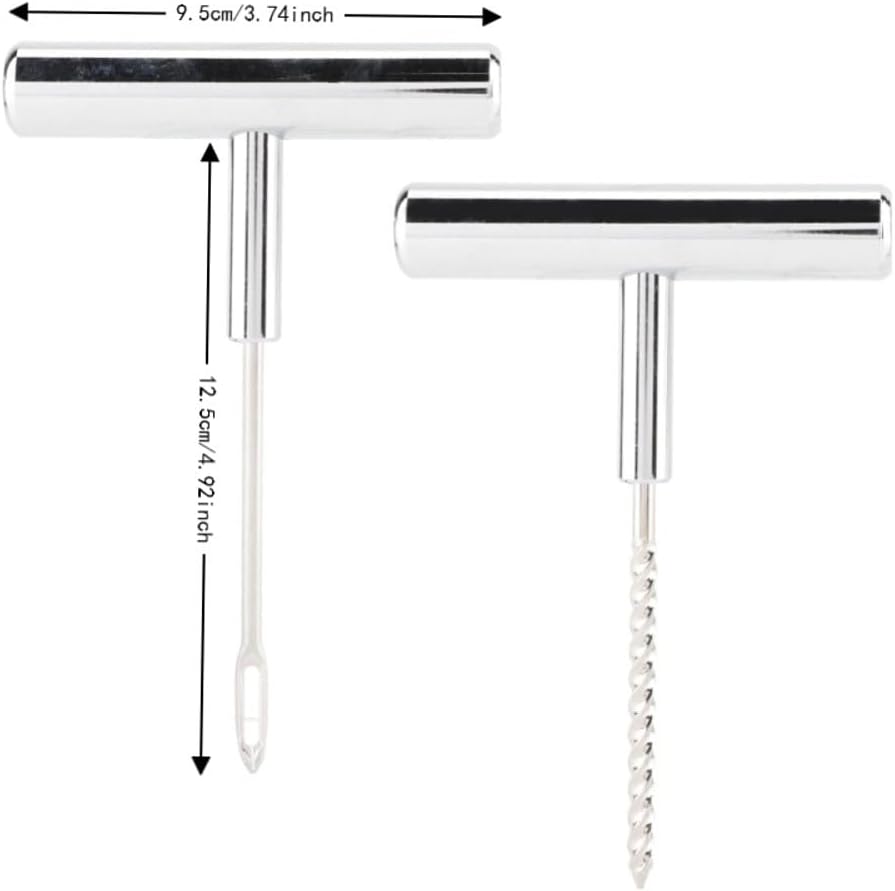 2 Pcs T-Handle Tire Repair Tool Kit, Steel Reamer and Plug Insertion Needle for Tire Plug Kits, Tubeless Car, SUV, Motorcycle, ATV Tires
