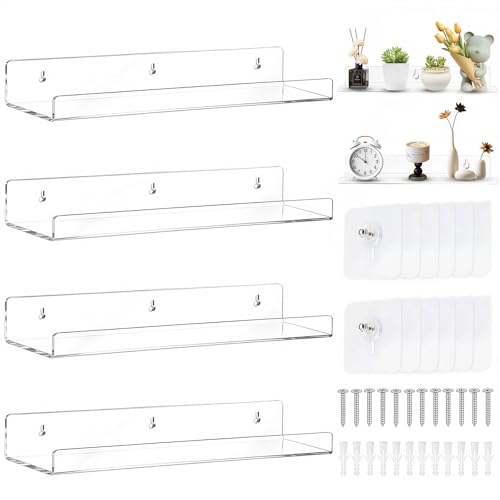 #VerdientProvisionen<br>4 Stück Wandregal Ohne Bohren 40 x 10 cm Klares Wandregal Acryl Schwebendes Regalbrett Kleines Regal Wand für Wohnzimmer Schlafzimmer Badezimmer Küche Selbstklebend U Typ