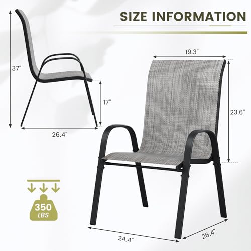 Image of UDPATIO Patio Chairs Set of 8, Stackable Outdoor Dining Chairs with High Back, Breathable Textilene Fabric Outdoor Chair All Weather, 350LBS Capacity for Garden, Backyard (Light Grey)