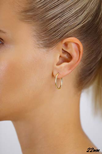 Image of 14k Yellow Gold Classic Shiny Polished Round Hoop Earrings, 2mm tube