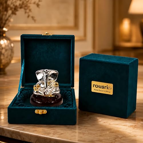 Image of Rousrie 24K Gold and 999 Pure Silver Plated Ganesha Idol, Two-Tone, 2 Inch, for Pooja Room and Mandir, Vastu Home Decor