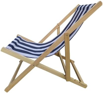 Blue Stripe Broad Design Populus Wood Folding Chaise Lounge, Sling Chair for Stylish and Functional Outdoor Furniture