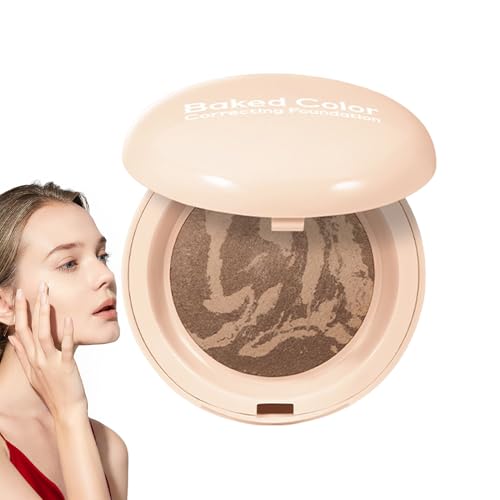 YNPQTDS Blush horneado para mejillas, polvo resaltador - Maquillaje de contorno ligero natural con espejo integrado para pieles grasas secas sensibles y sombras nasales