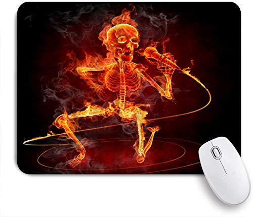 Minalo Gaming Mouse Pad Non-Slip Rubber BaseBurning Skull Singing Skeleton Rock Jazz Fire Flame Cool Horrorfor Computer Laptop Office Desk95 x 79in