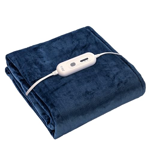 Image of Tefici Electric Heated Blanket Twin,Super Cozy Soft 2-Layer Flannel 62 inch x 84 inch Heated Twin Size with 3 Heating Levels 8 Hours Auto Off, Machine Washable, ETL and FCC Certified, Home Office Use, Blue