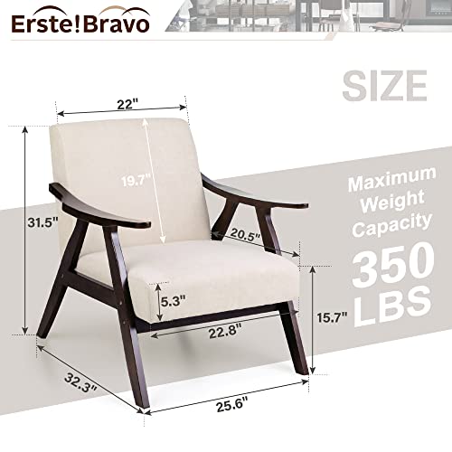 Erste!Bravo Accent Chairs Set Of 2 For Living Room Bedroom, Modern Comfy Arm Chairs, Linen Fabric Lounge Chairs With Solid Wood Arm & Legs, Upholstered, Beige #TOP1