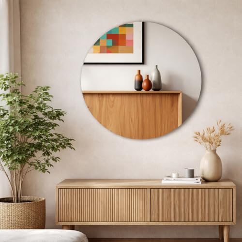 Image of Round Frameless Wall Mirror 12x12 Inch - Modern Decorative Vanity Mirror for Bathroom, Bedroom, Living Room & Entryway