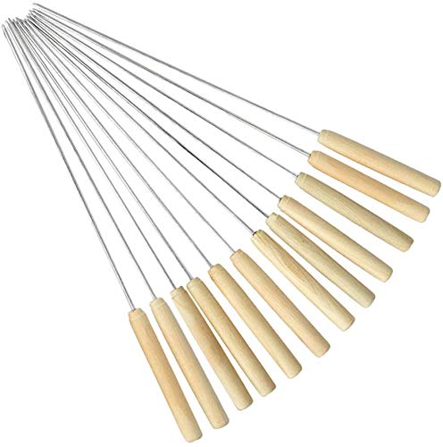 Brochetas de acero inoxidable de 10 piezas con aguja de metal y mango de madera