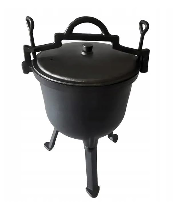 BDW Chaudron en fonte avec trois pieds, marmite de chasse hongroise, 8 litres, avec couvercle et pieds, chaudière de sorcière, marmite à griller Cauldron