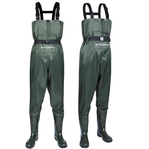 Image of Blackwater Lightweight Fly Fishing Chest Waders Breathable Nylon Size 8 9 10 Welly Boot Green Booted Pocket Chest Wellington Strong Waterproof Duck Hunting Mens Carp Coarse (Nylon Boot UK size 8)