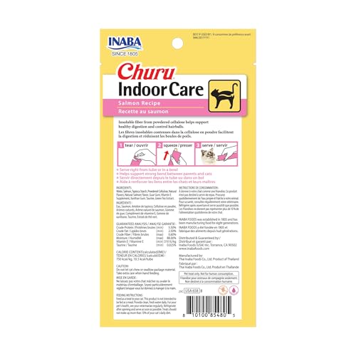 INABA Churu Indoor Care for Hairball Control, Functional Lickable Cat Treat with Taurine & Green Tea Extract, 0.5oz Each, 24 Tubes Total, Salmon Recipe - image 2