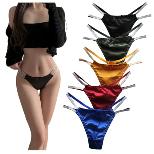 [HINICE] Tバック ショーツ レディース セクシー 女性下着 サテン すべすべ ダブルストリング リボン付き ウェスト調整 ローライズ ランジェリー（5色、ヒモ調節不可）