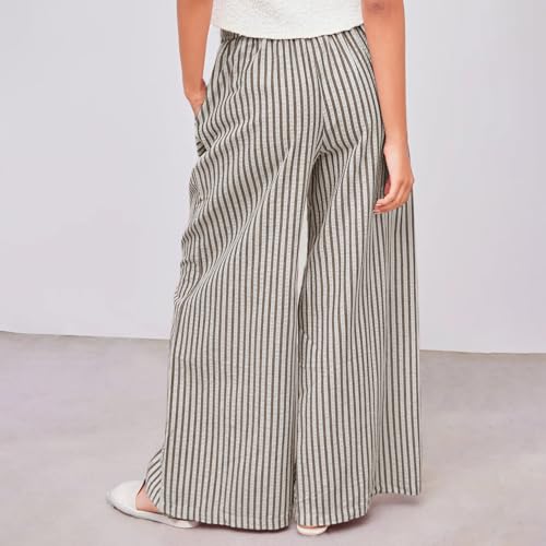 Striped Wide Leg Pants Women Drawstring Elastic Waistband Pant Lounge Palazzo Trousers Beach Vacation Clothes2