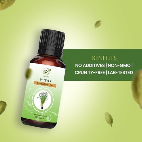 Image of VIRTUAL Vetiver Essential Oil Hair Growth, Hair Fall Control and Nourishment, Skin Care|Natural Therapeutic Grade|Organic 100% Pure, Natural, Long-lasting Aroma(15 ml)