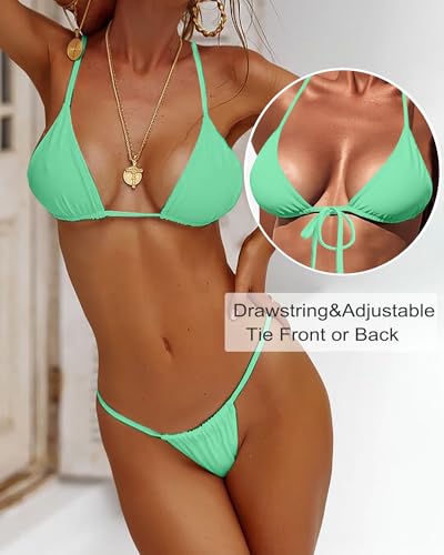 Image of XUNYU Thong Bikini Sets for Women - Brazilian Micro String Bikinis Sexy Two Piece Swimsuit Triangle Top Halter Bathing Suits