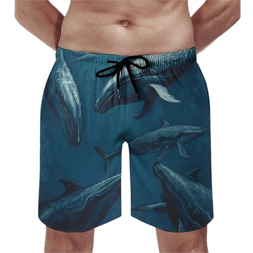 Mens Shorts Ocean Whale Men Swim Trunks Quick-Dry Beach Shorts with Drawstring Pocket Bathing Suit