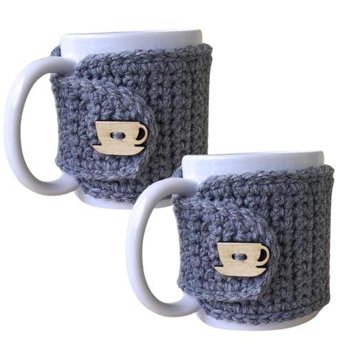 Mug Cozy with Wooden Cup and Saucer Button Set of 2 Custom Color Options