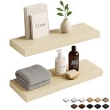 INHABIT UNION White Oak Floating Shelves for Wall, 24 in Wall Mounted Shelves Perfect for Bedroom, Bathroom, Living Room and Kitchen Decoration Storage（Set of 2）