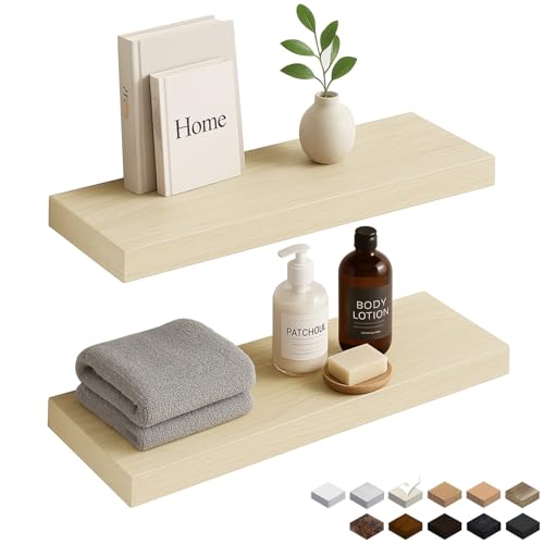 INHABIT UNION White Oak Floating Shelves for Wall 24 in Wall Mounted Shelves Perfect for Bedroom Bathroom Living Room and Kitchen Decoration StorageSet of 2