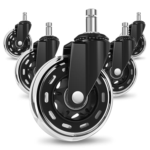 COSYLAND 5pcs Ruedas Silla Oficina - 11 mm x 22 mm - Deslizan Suavidad y Silencio - No Rayan el Suelo - No Acumula Suciedad - Negro Transparente