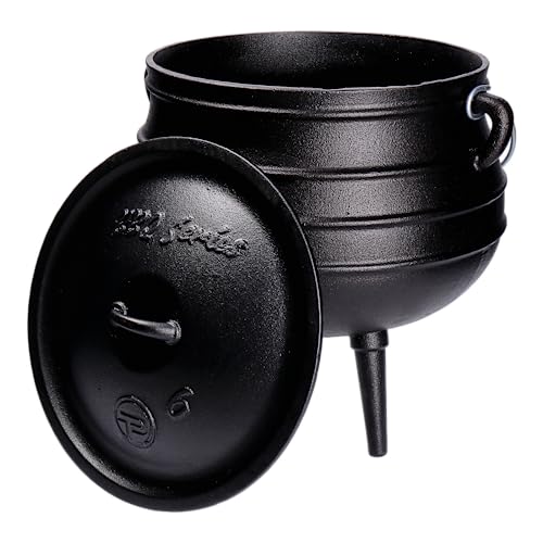 TP BBQ Potjie-Kessel, Südafrikanischer Feuer-Topf aus Gusseisen, Dutch-Oven mit Deckel und Füßen, Dreibein-Kochtopf zum Schmoren, Kochen, als Camping-Zubehör für Outdoor-Cooking, ca. 14 Liter (Pot 6)