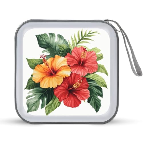 DuduYH Bright Hibiscus Flowers CD Case DVD Storage Case Portable