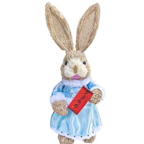YIZITU Figuras de conejo de paja de pie, simulación de paja, conejitos de Pascua, adorno de animales para decoración de jardín