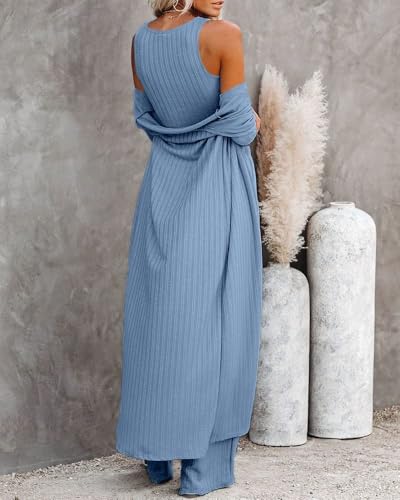 Image of Fessceruna Womens 3 Piece Lounge Pajamas Sets Cute Vacation Matching Set | Pj Sets, Airport Travel Outfits, Bedroom, Winter Fall Loungewear , Cotton, Christmas