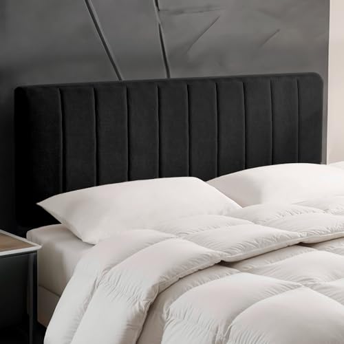 Hearth & Harbor Upholstered Full Headboard - Easy Assemble Channel Stitched Headboard Full Size - Wall Mounted Headboards with 3D Soundproof Wall Panels Peel & Stick Floating Headboards, Black