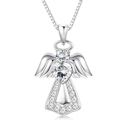 KesaPlan 925 Sterling Silver Guardian Angel Pendant Necklace for Women You Are My Angel With Wings Pendant Necklace Birthday Thanksgiving Day Mother's Day Christmas Day Jewelry Gift