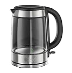 Russell Hobbs 21600-10 Illuminating Glass Kettle, Black, 1.7 Litre, 3000 Watt & Hobbs Powersteam Ultra 3100 W Vertical Steam Iron 20630 - Black and Grey