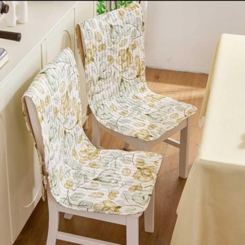 Image of HOMETHREADS Universal-Fit Cotton Fabric Chair Cover Comfortable Cushioned Seating Pad with Anti-Slip Back, Perfect for Kitchen,Dining Room (White Green, Pack of 6)