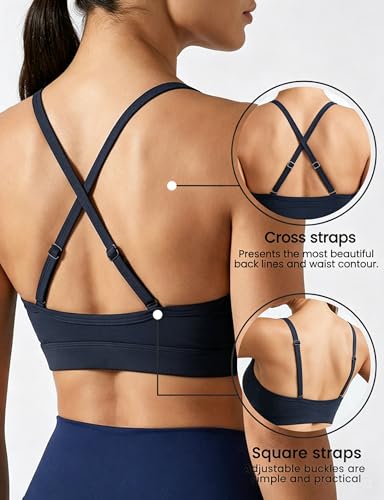 Image of Buauty Sports Bras for Women Criss Cross Back Medium Support Yoga Wireless Padded Bra with Removable Cups Racerback Bra 4 Gym
