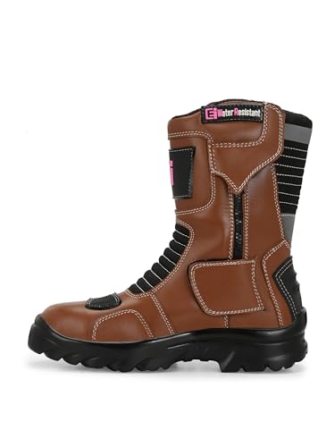 Image of Eego Italy Women's Biker boot /Motorcycle riding boot, real leather upper & anti slip sole with steel toe protection, padded socks, 3M Reflectors,lace free, with rubber gear protector