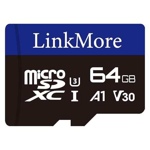Image of LinkMore XV13 64GB MicroSD Memory Card, MicroSDXC A1 UHS-I U3 V30 Class 10, Read Up to 95 MB /s, Write Up to 45 MB /s, SD Adapter Included