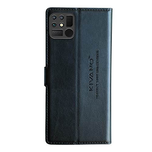 Image of KIVANO PU Leather Luxurious Design Handcrafted with Card Slots and Kickstand Magnetic Closure Wallet Flip Cover for Realme Narzo 50a (Black)