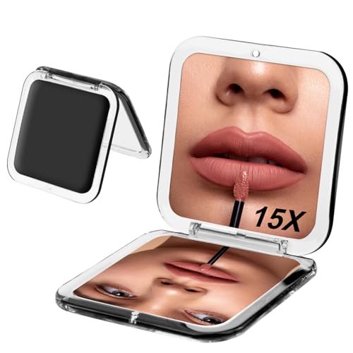 Leikedun Miroir de Poche Grossissant 15X/1X, Miroir Grossissant 15X pour Sac à Main, Miroir de Maquillage Compact pour Les Voyages, Petit Miroir de Poche...