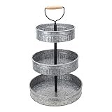 Vipush Farmhouse Metal Tiered Tray, Rustic Galvanized 3 Tiered Serving Stand, Three Tier Serving Tra