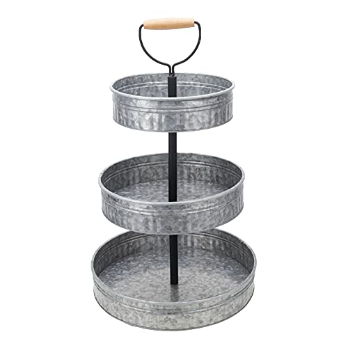 Vipush Farmhouse Metal Tiered Tray, Rustic Galvanized 3 Tiered Serving Stand, Three Tier Serving Tray With Handle For Kitchen, Party Or Home Decor #TOP7