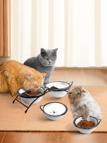 Y YHY Cat Food Bowls, 12 oz Raised Cat Bowls for Food and Water,Ceramic Elevated Pet Dishes Bowls with Stand, Cats and Small Dogs, Dishwasher Safe