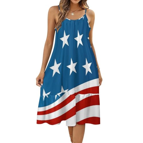 AILLOSA Vestidos casuales para mujer hasta la rodilla Halter Vestido sin mangas Vestido Casual Vestido largo halter, Bandera-118, XXL