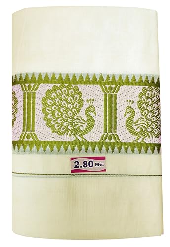 YETTALAN® Women's Kerala Traditional Cotton Set Mundu with Self Jacquard Work 2.80&2.00 Mtr