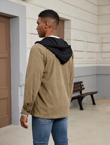 ZAFUL Men's Hooded Flannel Shirts Long Sleeve Casual Fashion Button Shirts Loose Drawstring Shacket for Spring Autumn4