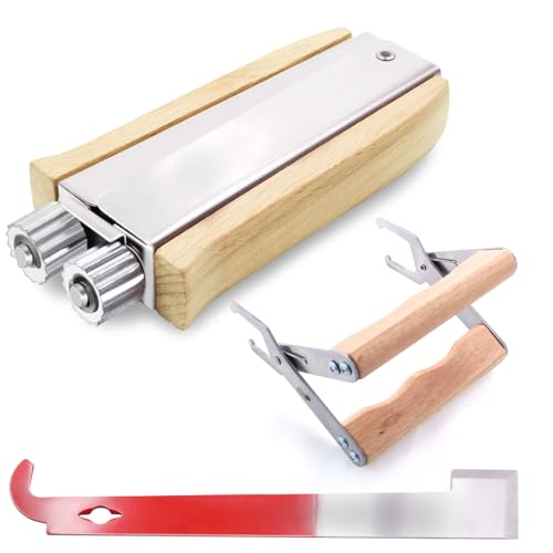 GZjiyu 1 Stück Drahtspanner Imker Zubehör, Edelstahl Bienenzucht Hive Rahmenwerkzeug Kabelspanner mit 1 Bienenenholz-Montagezange und 1 Imkerschaber,fur Queen Aufzuchtsystem