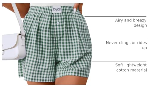 Image of LOMON Womens Boxer Shorts Casual Summer 2026 Pajama Lounge Sleep Pj Gingham Plaid Shorts Y2K Beach Bottoms