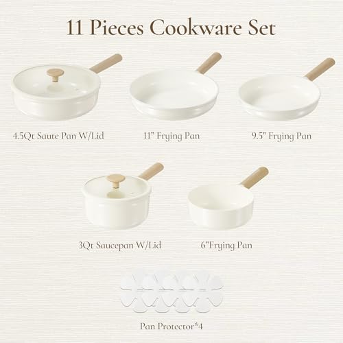 image for CAROTE 11pcs Ceramic Cookware Set, Pots and Pans Set Non Stick, Nonsti