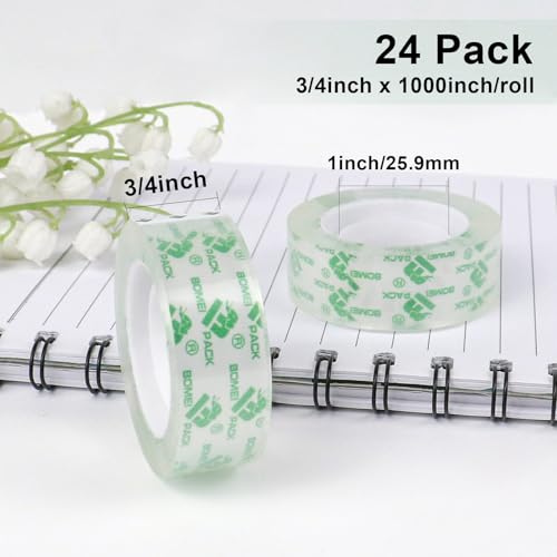 Image of BOMEI PACK Crystal Clear Transparent Tape Refills Rolls for Dispenser, 24 Rolls Value Pack, 3 /4 in x 1000 in,1 inch Core, Gift Wrapping Tape for Office, School and Home