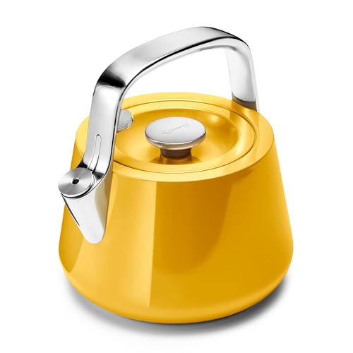 Image of Caraway 2 Quart Whistling Tea Kettle - Durable Stainless Steel Tea Pot - Fast Boiling, Stovetop Agnostic - Non-Toxic, PTFE & PFOA Free - Includes Pot Holder - Marigold