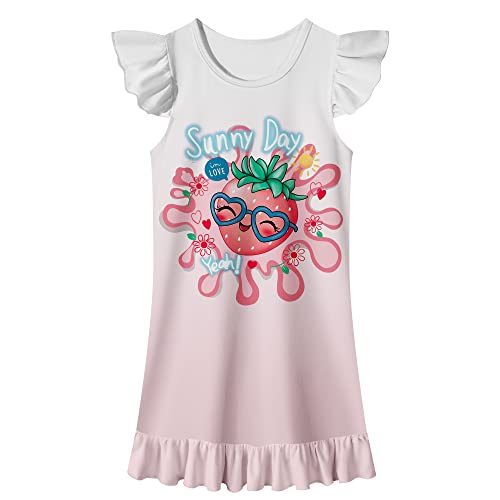 Lqsz Girls Nightgowns Strawberry Nightdress Sleepwear Pajamas Flutter Short Sleeves Nightgowns For Little Girls 7 8T #TOP1